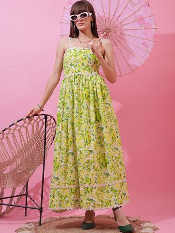 SHEETAL Associates Floral Printed Cotton Fit & Flare Maxi Dress