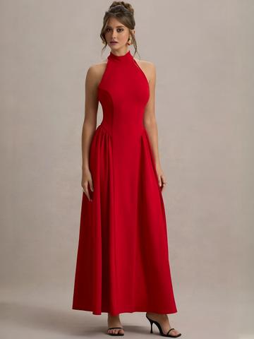 WANQUILA Women Halter Neck Fit & Flare Maxi Dress