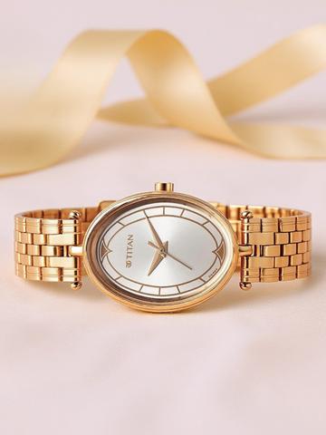 Titan Women Brass Dial & Stainless Steel Bracelet Style Straps Analogue Watch 2758WM01