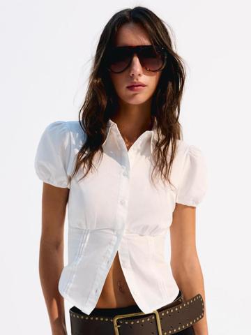 Bershka Women Standard Fit Solid Spread Collar Cotton Casual Shirt