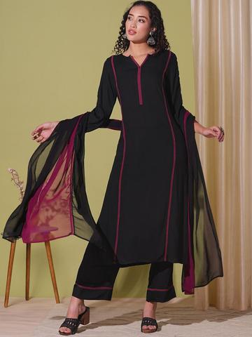 Moda Rapido Women Solid Kurta with Palazzos & Dupatta