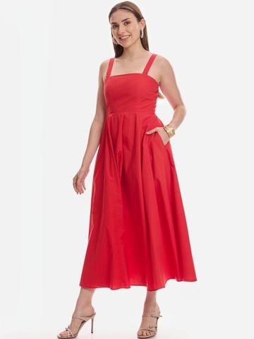 Virgio Women Solid Cotton Shoulder Straps Sleeveless Dresses