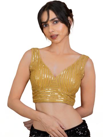 FIGURES DESIGNER Embroidered V-Neck Sleeveless Saree Blouse