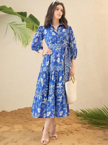 OCTICS Floral Print Shirt Midi Dress
