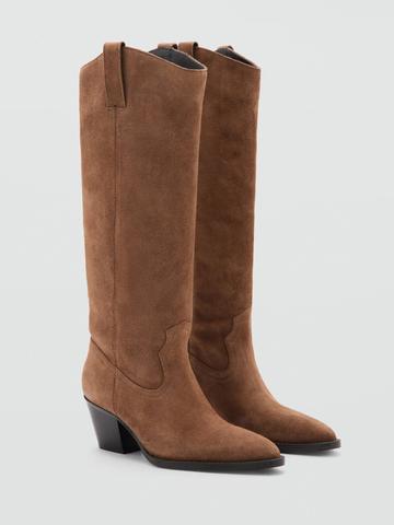 MANGO Women Lorrain Suede Block Heel High-Top Boots