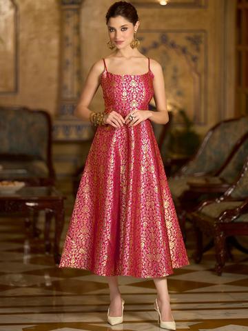 OBSHIVKA Embellished Jacquard Fit & Flare Midi Dress