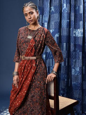Taavi Ethnic Motifs Printed Regular Ajrakh Kurta with Trousers & Dupatta