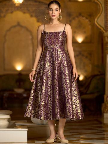 OBSHIVKA Floral Print Jacquard Fit & Flare Midi Dress