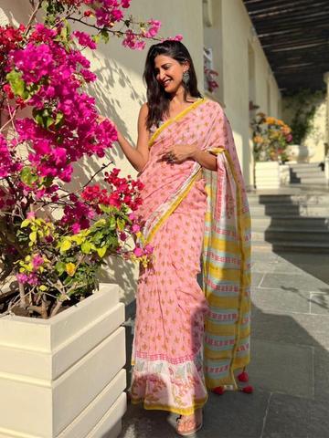 Moda Rapido Floral Zari Pure Cotton Chanderi Saree