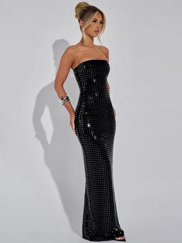 LULU & SKY Women Black Embellished Geometric Maxi Dress