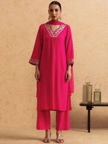 Anouk Women Embroidered Regular Zardozi Kurta with Trousers & With Dupatta
