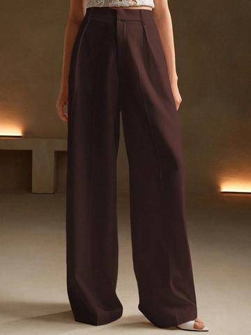 Chemistry Women Relaxed Wide Leg High-Rise Pleated Trousers with Chain