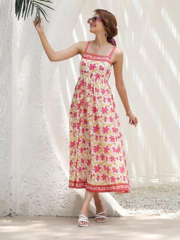 Rain & Rainbow Floral-Printed Knitted Midi Ethnic Dresses