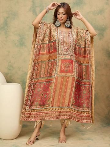 Varanga Ethnic Motifs Printed Kaftan Kurta With Dhoti Pants