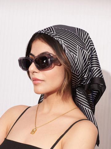 SALTY Women Black Striped Hair Scarf