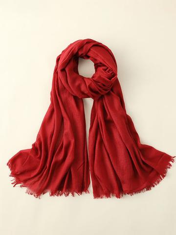 QUECY Women Cotton Solid Scarf with Frayed Border