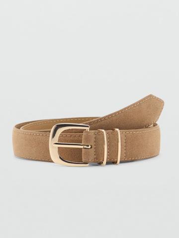 MANGO Women Textured Leather Belt