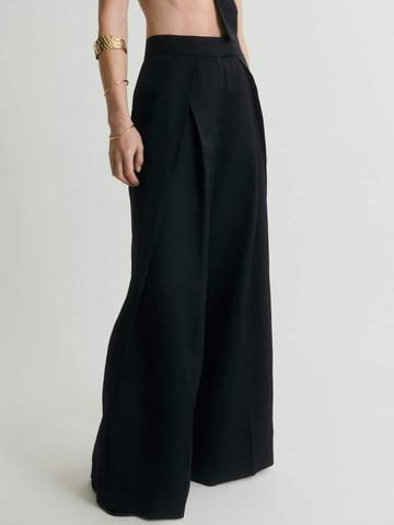 MANGO Women Wide Leg Flared Pleated Trousers