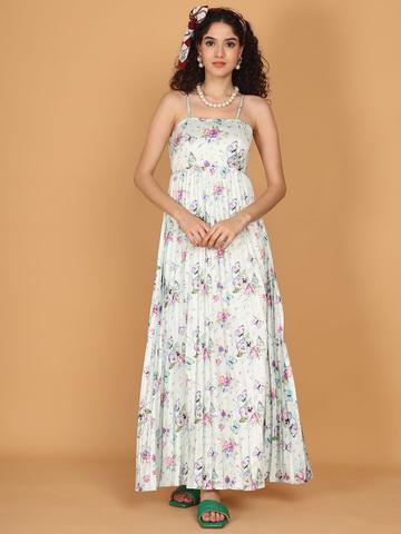 JAKANARY Women Floral Printed Crepe Fit & Flare Maxi Dress