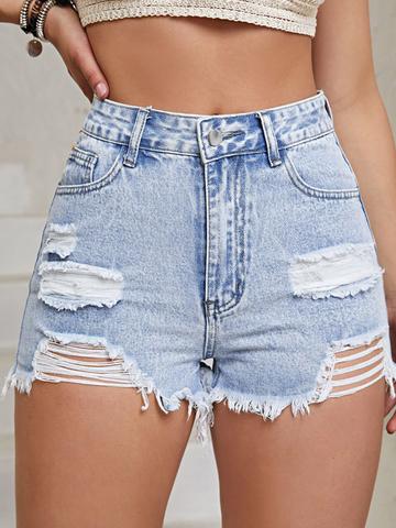 Outzidr Women High-Rise Slim Fit Distressed Denim Shorts