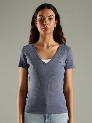 Tommy Hilfiger Women Solid V-Neck Slim Fit T-shirt