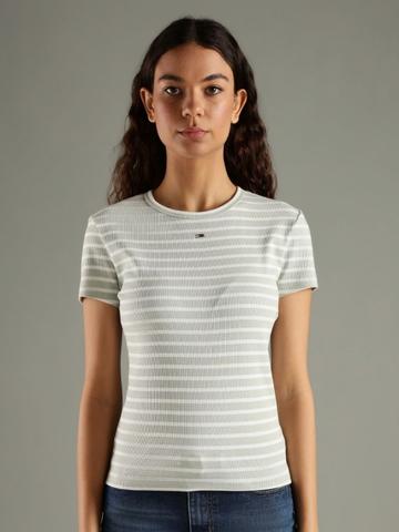 Tommy Hilfiger Striped Round Neck Slim Fit Cotton T-shirt