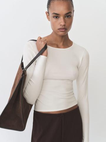 MANGO Women Round Neck Crop T-shirt