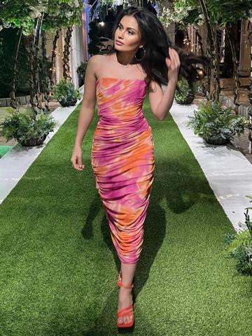 TRENBEE Women Tie and Dye Off-Shoulder Bodycon Dress