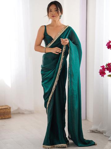 Saree mall Solid Embellished Sequinned Satin Designer Sarees