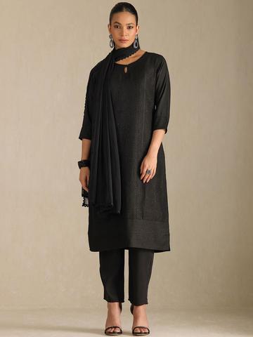 Soch Geometric Embroidered Sequinned Straight Kurta With Trousers & Dupatta