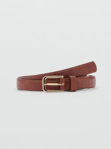 MANGO Women Croc Textured Slim Belt
