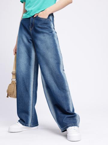 glitchez Women Urban Vibe 90's Baggy Fit High-Rise Faded Jeans
