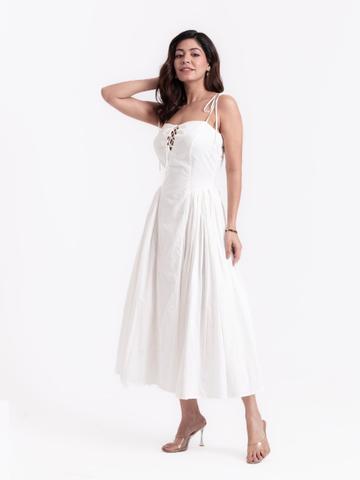 Garvili Solid Snowy Grace White Strap Fit & Flare Maxi Dress