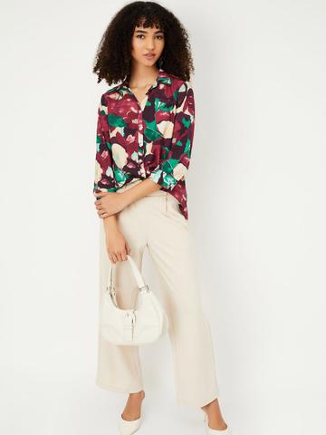 max Abstract Printed Spread Collar Cotton Shirt