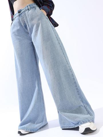 High Star Women Comfort Wide Leg High-Rise Puddle Fit Jeans