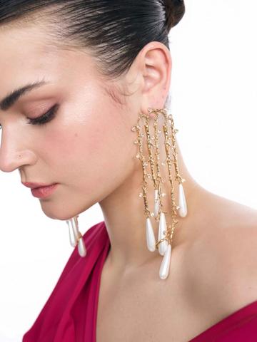 Amama 22kt Gold Plated Pearl Zircon Earrings