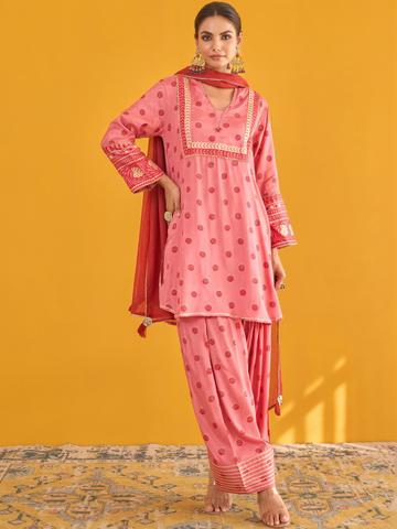 TARA-C-TARA Women Ethnic Motifs Printed Regular Gotta Patti Kurta with Patiala & With Dupatta