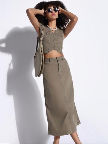 SHOWOFFFF Shirt Collar Printed Shirt With Skirt Co-Ords