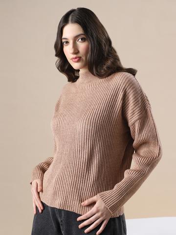 Globus Women Self Design High Neck Drop Shoulder Pullover