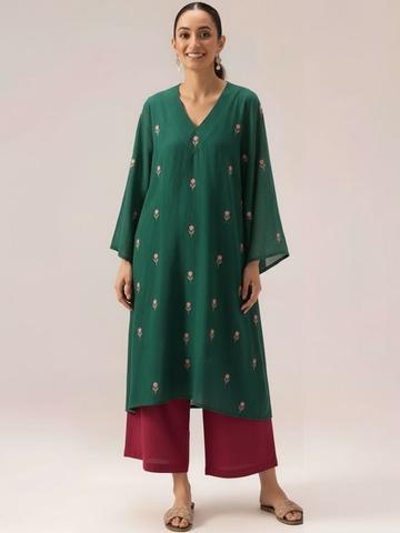 Aaghnya Floral Printed V-Neck Straight Kurta With Palazzos