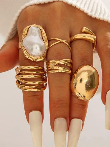Jewels Galaxy Set Of 6 Gold Plated Adjustable Finger Ring