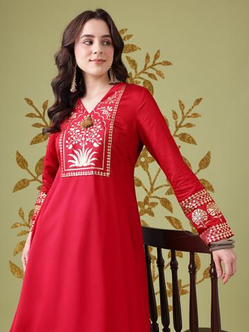 Anouk Floral Foil Printed Regular Kurta with Trousers