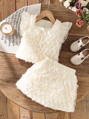 YK Girls Square Neck Top With Skirt