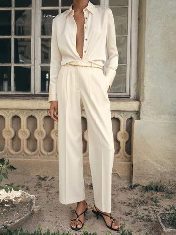 MANGO Women Straight Fit Pleated Trousers