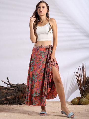 GALE GIRLS Women Paisley Printed Bohemian Maxi Wrap Skirt