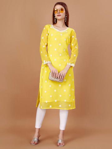 HESVI Women Floral Embroidered Daily Straight Kurta