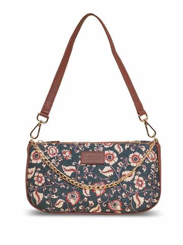 ZOUK Floral Printed Structured Baguette Bag
