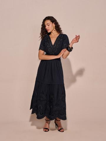Style Island Self Design Embroidered Fit and Flare Maxi Dress