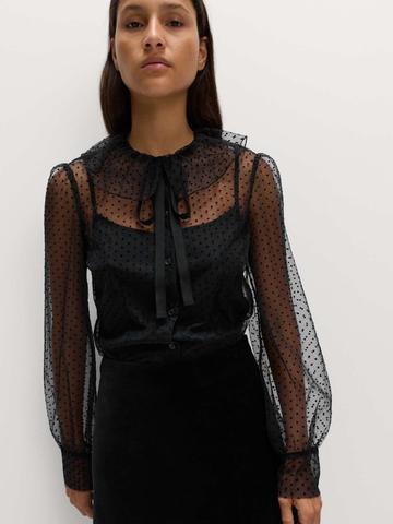 Marks & Spencer Polka Dot Tie Neck Frill Detail Blouse