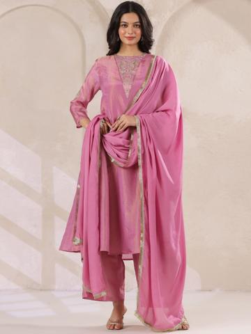 Sangria Paisley Embroidered Panelled Sequinned Tissue Kurta With Trousers & Dupatta